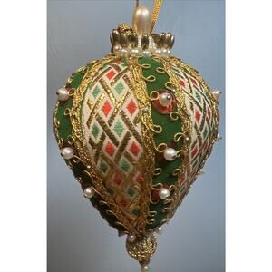 Large BEADED foam satin Christmas ornament velvet embroidered RIBBON Handmade